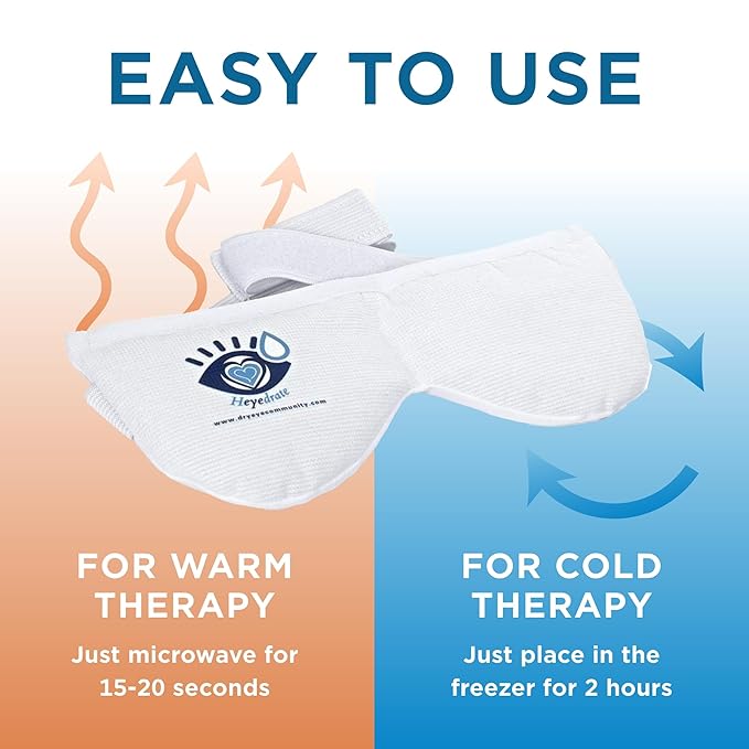 Heated Eye Mask - Soothing Warm & Cold Compress for Temporary Relief of Irritated Eyes, Dryness, Crusty Eyelids, Eyelid Bumps - Reusable, White, Silica Bead, Therapy Mask
