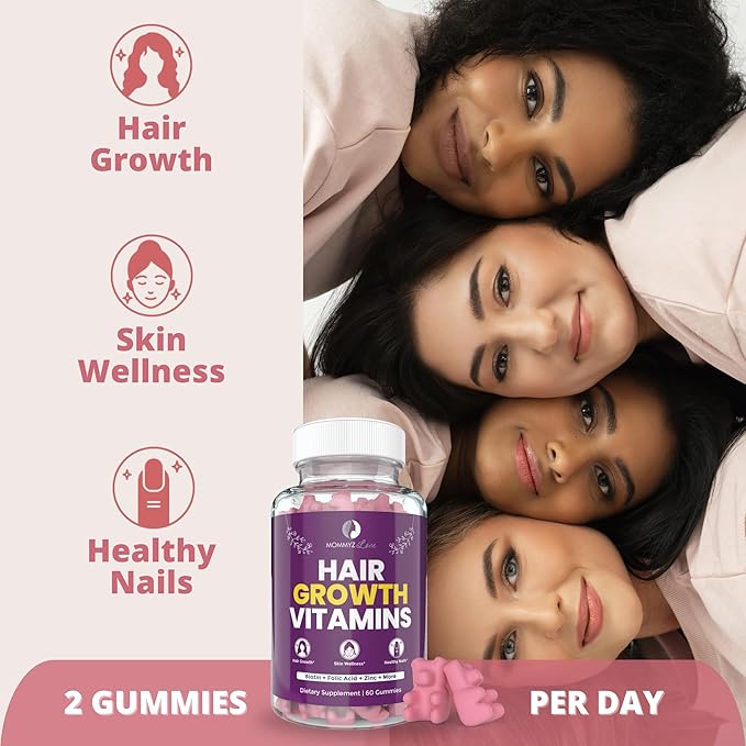 Mommyz Love Biotin 5000mcg Hair Skin and Nails Vitamin Gummies - Biotin Gummies for Hair Growth & Radiant Skin During Post Partum Recovery & Adjustment Period - Post Partum Vitamins with Folate