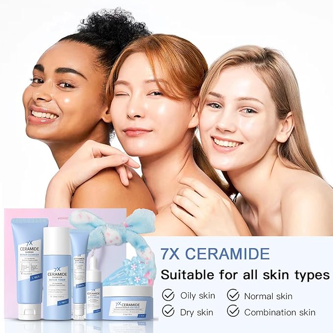 Skincare Set Ceramide Skincare Gifts for Teen Girls Strengthen Skin Barrier, Beauty Gift Sets Skin Care Kits, Travel Essentials, Facial Kit for Women & Girls Hydrating, Anti-Aging Skin