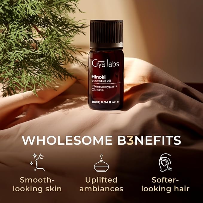 Gya Labs Hinoki Essential Oil for Diffuser & Skin - 0.34 Fl Oz - 100% Pure Natural Hinoki Oil for Hair, Massage, Aromatherapy Spray & Candle Making Scent DIY