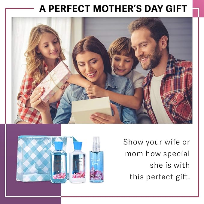 Bath and Body Gift Set for Women & Girls, City of Love Spa Set, Personal Self Care Travel Kit, 3PCS Set for - Shower Gel, Body Lotion, Body Mist- Birthday Mother's Day Gifts for Her