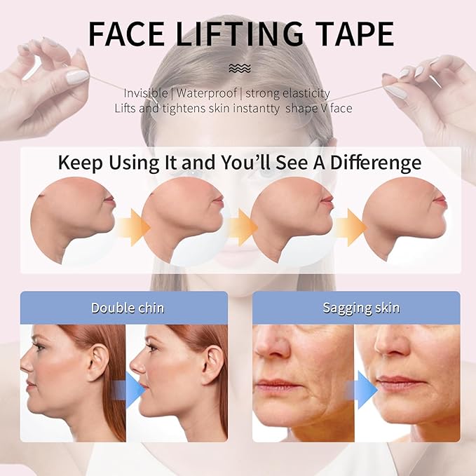 108PCS Neck Tape Lifting Invisible & Face Lift Tape Invisible - Instant Lifting Tape for Neck, Jowls & Double Chin, Face Tape for Sagging Skin | Reusable, Comfortable & Makeup-Friendly for Women