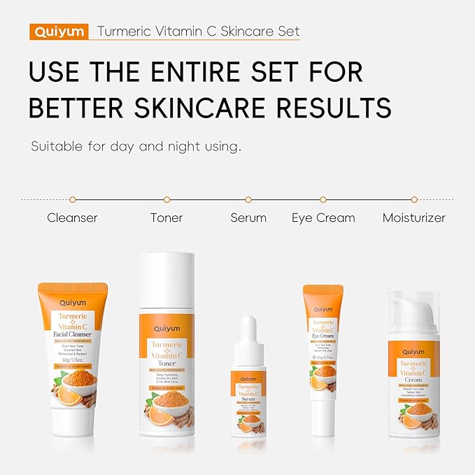 Skin Care Set, Turmeric Vitamin C Skincare 5PCS - Beauty Skin Care for Teens, Facial Skin Care Routine Set Kit, Improve Dark Spot, Reduce Acne, Moisturizer Women Mother's Day Gift