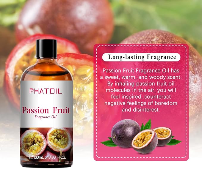 3.38FL.OZ Passion Fruit Fragrance Oils for Aromatherapy, Essential Oils for Diffusers for Home, Perfect for Diffuser, Yoga, Skin Care, DIY Candle and Soap Making - 100ml