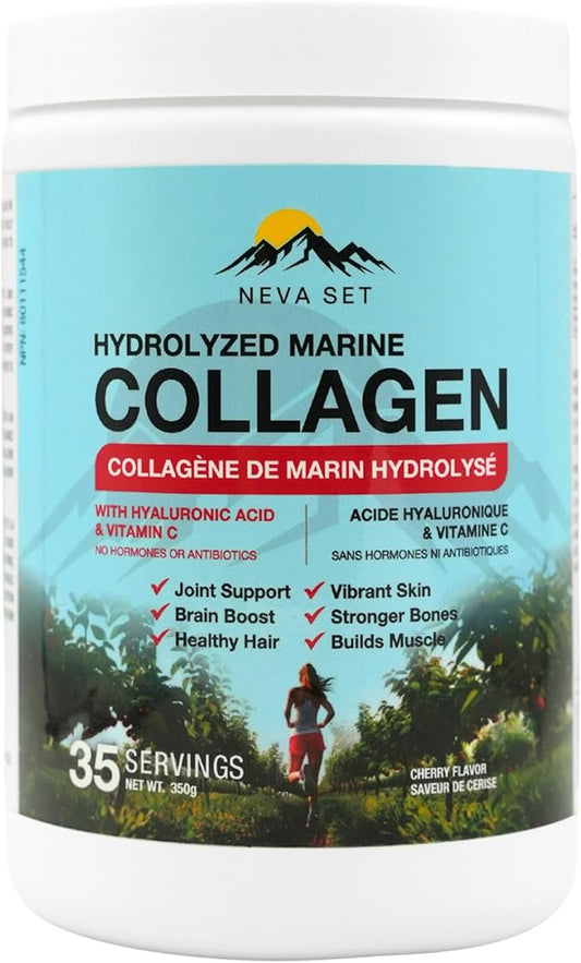 Cherry HYDROLYZED Marine Collagen with HYALURONIC Acid & Vitamin C. 350g. Join,Hair,Skin & Bones Support.