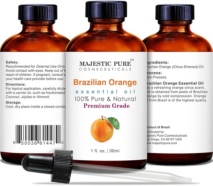 MAJESTIC PURE Brazilian Orange Essential Oil | 100% Pure and Natural Brazilian Oil | Premium Grade Essential Oils for Hair Care, Home Diffusers, Skin, Aromatherapy, Massage and Humidifiers | 1 Fl Oz