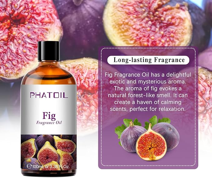 3.38FL.OZ Fig Fragrance Oils for Aromatherapy, Essential Oils for Diffusers for Home, Perfect for Diffuser, Yoga, Skin Care, DIY Candle and Soap Making - 100ml
