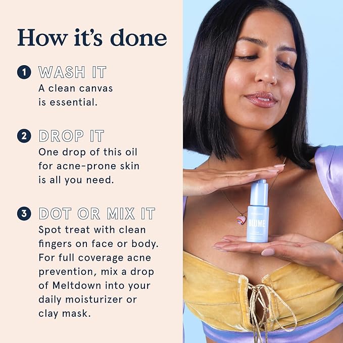 Blume Meltdown Face Oil for Women & Men - Non-Comedogenic Acne Serum with Rosehip Oil, Blue Tansy & Black Cumin Seed - Helps Reduce Redness, Smooth Texture & Hydrate - Cruelty-Free & Vegan (0.5 oz)