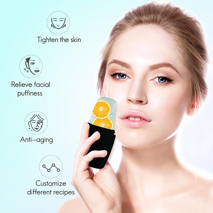 2Pack Ice Roller for Face, Qewro Silicone for Tone skin, Reusable Eye Puffiness Relief, Ice Roller Mold for Neck, Facial Roller to Remove Fine Lines Pores Anti Wrinkles (2Pack Green and Black)