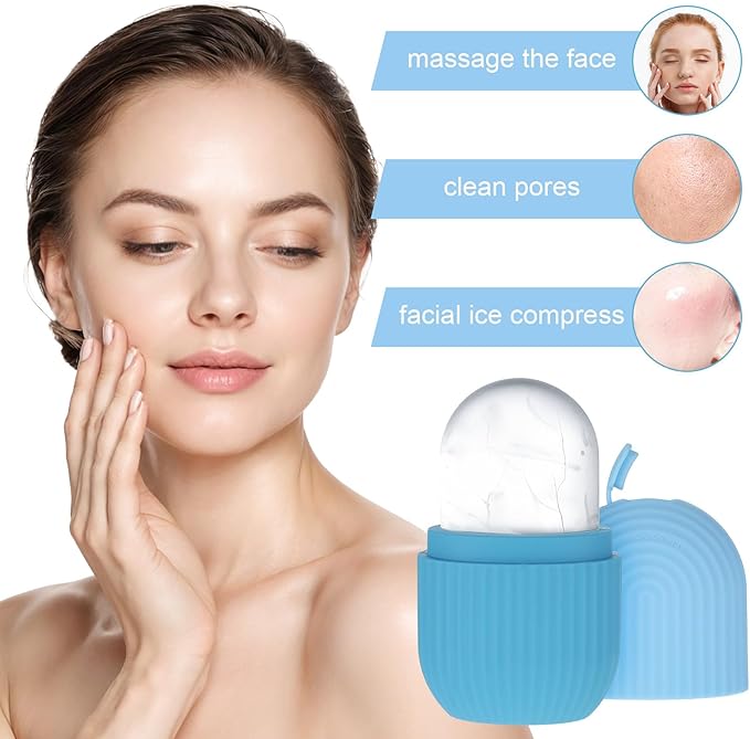 Ice Roller for Face and Eye for Massage Facial, Reusable Silicone ice Mold for Treatment Beauty Skin Care, Compress Shrinks Pores Anti-Wrinkle Reduces Puffiness, Improves Skin Elasticity (Blue)
