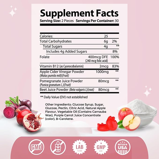 Postpartum Hair Growth Vitamins Plus Apple Cider Vinegar Gummies with Folate and Vitamin B12 - Nourishing Support for New Moms' Weight Management, Healthy Digestion