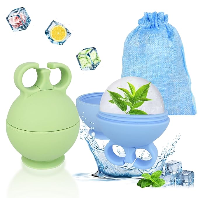 2 Pack Ice Roller for Face, Ice Face Roller for Eye Neck Body, Ice Cube Roller Massager Gua Sha Tool, Eliminates Puffiness, Reusable Facial Ice Mold, De-Puff Eye Bags, Women Skincare (Blue and Green)