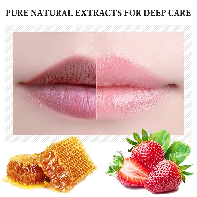 2 PCS Honey Lip Balm Pot, Strawberry & Honey Lip Mask, Reduces Lines, Hydrate & Moisturizing Skin Care, Prevention Dry Cracked Lips Repair Treatment