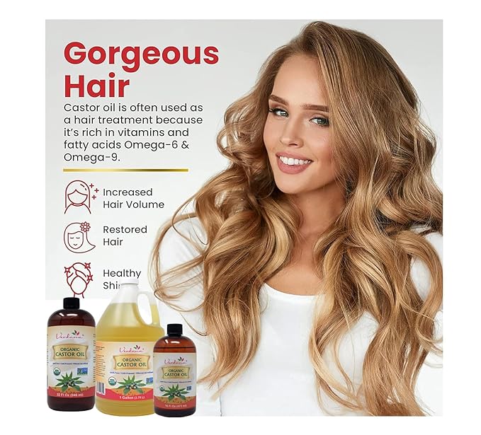Verdana Organic Castor Oil – 16 Fl Oz Size – Cold Pressed, Unrefined, Hexane-Free – USDA Organic – Natural Moisturizer for Hair Growth, Eyelashes, Skin, Scalp & Castor Oil Packs