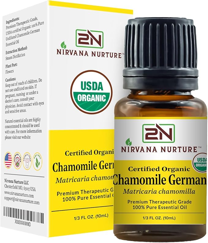 Chamomile German Essential Oil USDA Certified Organic 100% Pure Premium Therapeutic Grade, Undiluted - Aromatherapy Diffuser for Calm and Relaxation, Skin Care, Hair Care