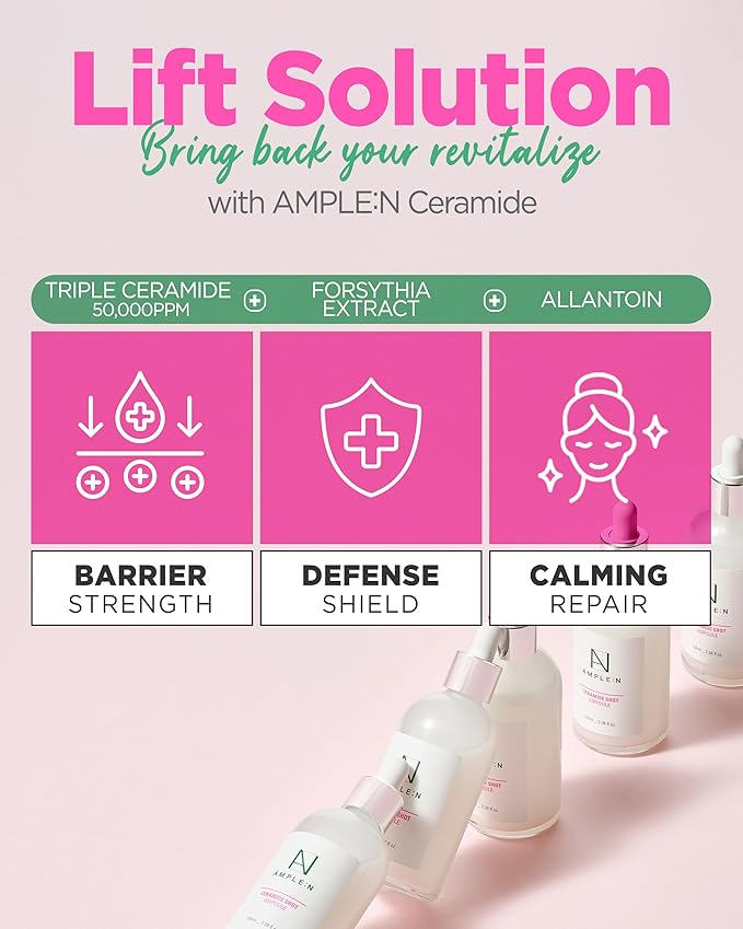 AMPLE:N Ceramide Shot Serum – Korean Anti Aging and Hydrating Serum with Ceramide for Deep Moisturization – For Dry & Rough Skin to Reduces Wrinkles & Repairs Skin, 3.38 fl.oz.