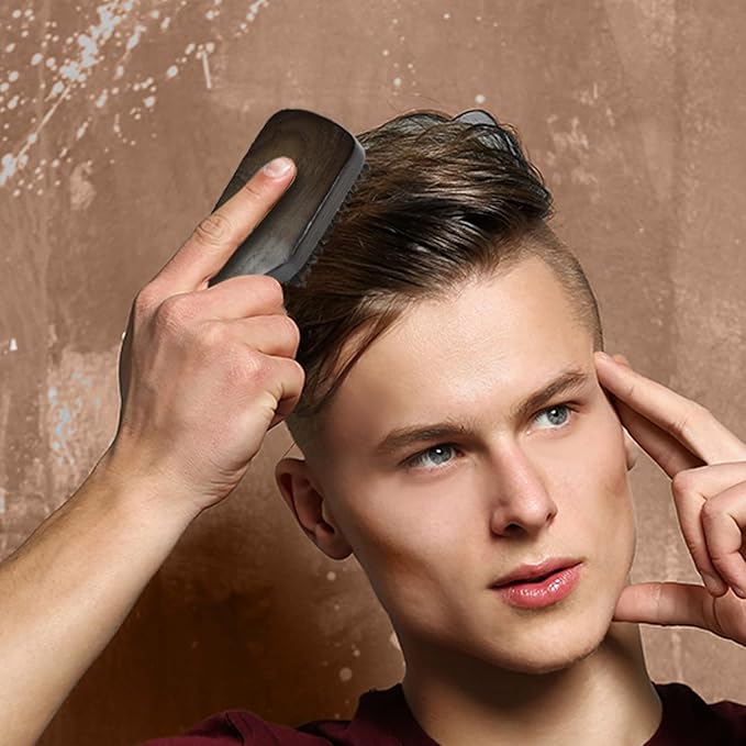 Boar Bristle Brush for Shine and Texture - Stiff Bristles for Medium Hair/Beards, Cleaning Brush Included