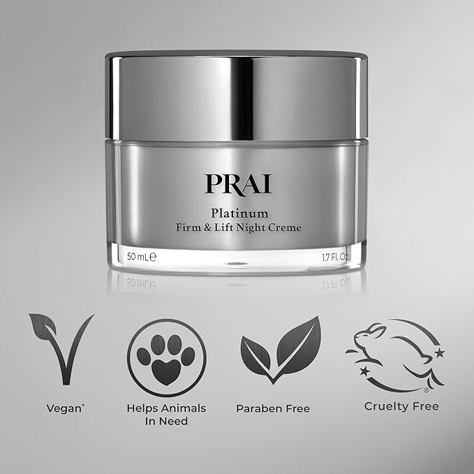 PRAI Beauty Platinum Firm & Lift Night Creme, Anti-Aging and Hydrating Night Face Moisturizer for Women, Hydrating and Revitalizing Night Cream, Overnight Face Lotion, 1.7 Oz