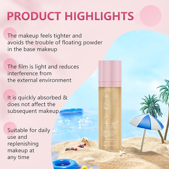2PCS Sunglaze Sheer Setting Mist Sunscreen SPF 50, Broad Spectrum Shimmering Body Oil Mist, Non-Greasy, Fast-absorbing for Face and Body