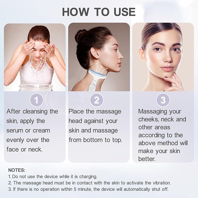 Youngfocus Face-Neck Massager, Vibration, Cooling and Thermal Functions for RedLight Therapy Skin Care, Anti-Aging Facial Massager Wand Improve, Lift, Tightening and Smooth (White)