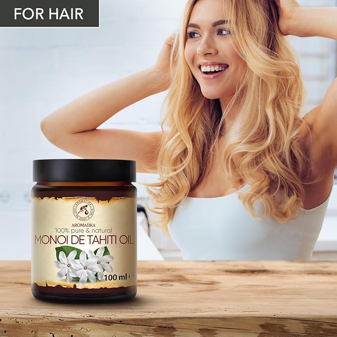 AROMATIKA Monoi de Tahiti Carrier Oil 3.4 Fl Oz - Pure Cold Pressed Monoi Base Oil - Cocos Nucifera - Gardenia Tahitensis - Unrefined Carrier Oil for Essential Oils - Face & Body Care - Massage