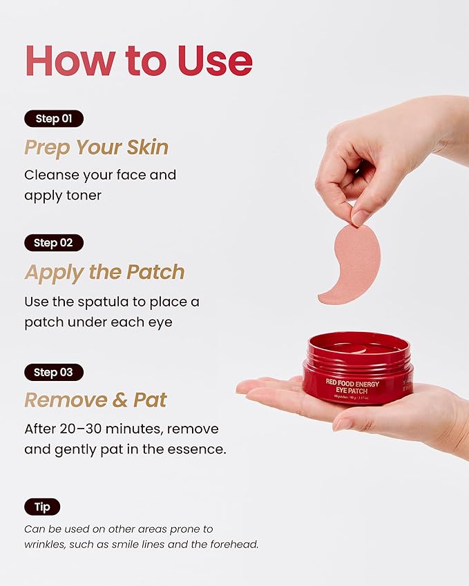 YADAH Red Food Energy Eye Patch 60 Pairs - Hydrogel Under Eye Mask with Pomegranate & Ginseng for Firming, Hydration & Puffiness Reduction.