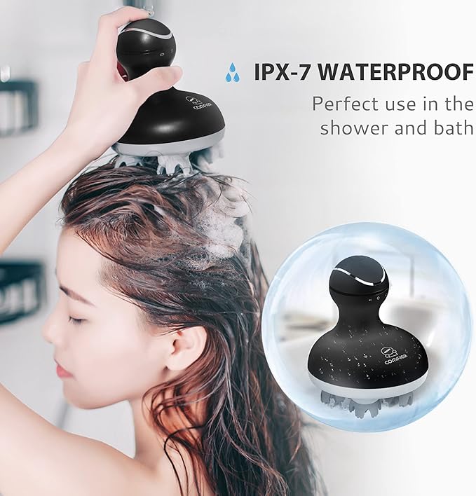 COMFIER Electric Scalp Massager, Waterproof Head Massager with Mutlti-Modes Vibration, Handheld Portable Head Scratcher for Hair Growth, Dog Cat Massager for Deep Clean and Stress Relax