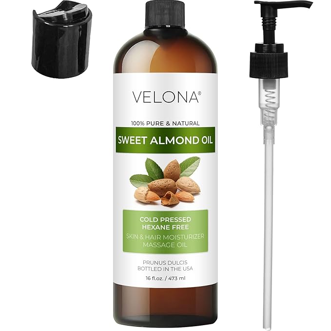 velona Sweet Almond Oil - 16 Fl Oz | 100% Pure and Natural Carrier Oil |Cold Pressed | Skin, Hair, Body & Face Moisturizing | Use Today - Enjoy Results…