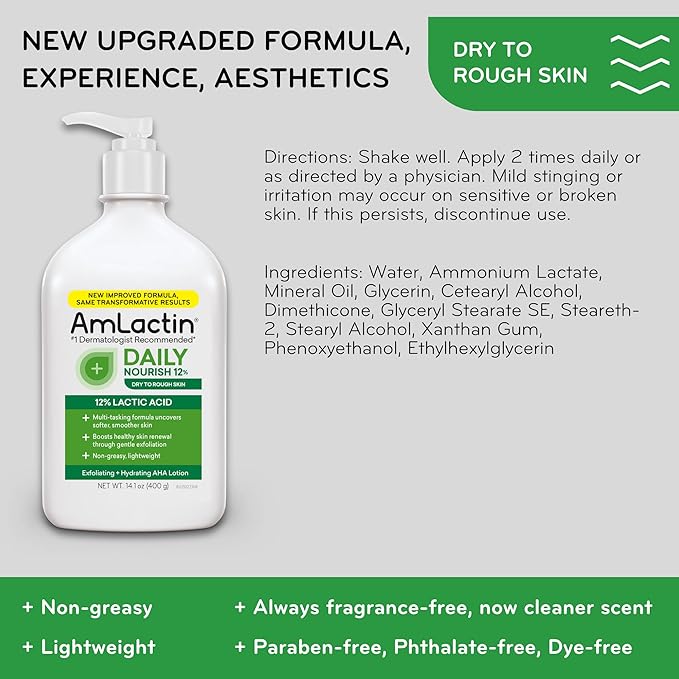 AmLactin Daily Nourish 12% - 14.1 oz Body Lotion with 12% Lactic Acid - Exfoliator and Moisturizer for Dry Skin (Packaging May Vary)