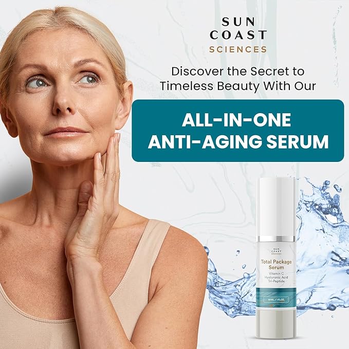 Sun Coast Sciences - Total Package Serum, All-In-One Vitamin C, Hyaluronic Acid, Peptides Serum For Face, Anti-Aging Facial Super Serum for Wrinkles, Age Spots - 1 fl oz (6)