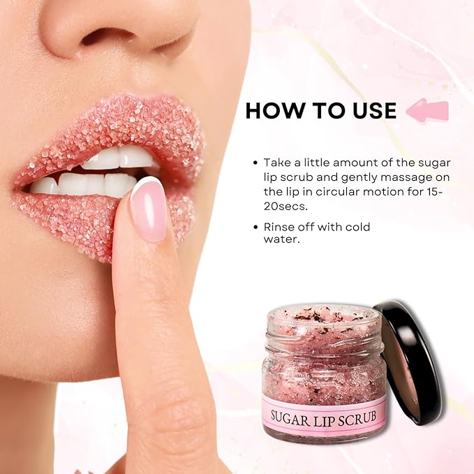 Sugar Lip Scrub Exfoliate & Nourish - 0.88Oz/25gm Vitamin E & Rose Essential Oil - Natural Moisturizer Exfoliator Lipcare Scrubber - Smoothing Lips Scrubs for Girls, Women Valentine Day Gifts