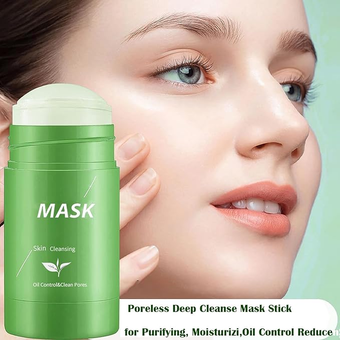 Green Tea Clay Mask for Face, 2 Pack Green Tea Deep Cleanse Mask Stick Blackhead Remover Green Clay Mask For Face Moisturizing, Purifying, Pore Cleansing, Skin Brightening Suitable for All Skin Types