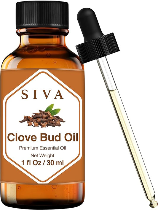 SIVA Clove Bud Essential Oil - 1 Fl Oz – Natural Clove Bud Oil - for Diffuser, Face, Skin Care, Aromatherapy, Hair Care, Scalp and Body Massage - with Dropper