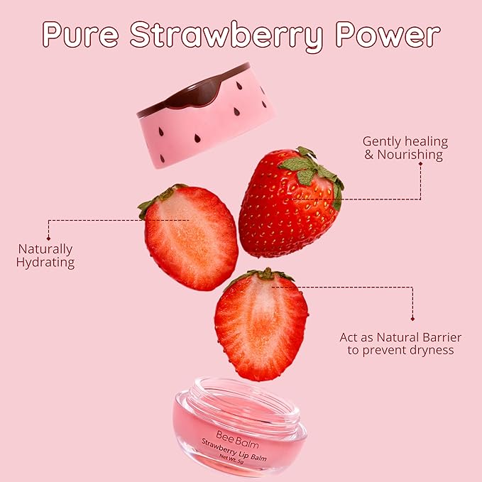 Original My Bee Balm Lip Balm - Strawberry Hydrating Balm Honey Pot for Dry, Chapped & Cracked Lips with Propolis, Honey & Vitamin E - Soften, Smooth & Reduce Lip Lines