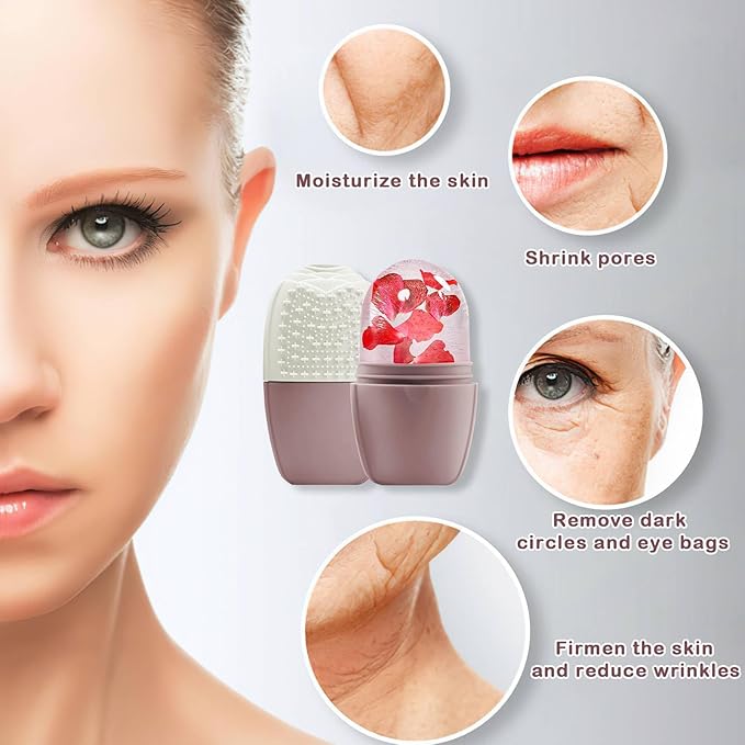 XHJRI Ice Face Roller Massager,Ice Cube Roller for Face, Eyes and Neck Naturally Conditioning and Skin Care,De-Puff Eye Bags,Reduce Migraine Pain,Reusable Massage Silicone Ice Mold (New Brown)