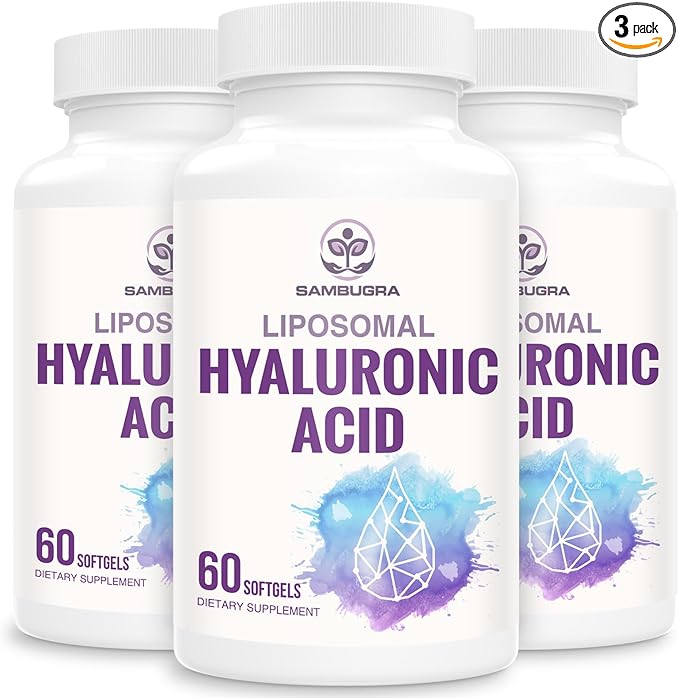 Liposomal Hyaluronic Acid 1000mg, High BioavailabilityHyaluronic Acid Capsules, Dietary Supplement Support Skin and Joint Lubrication, 180 Capsules (Pack of 3)