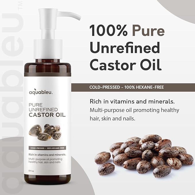 All-Natural Castor Oil - Cold-Pressed & Unrefined, Hexane-Free - Promotes Healthy Hair, Skin and Nails - For Eyelash and a Thicker, Fuller Beard - 8oz