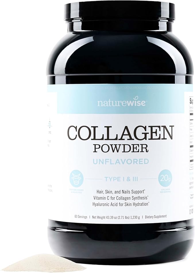 NatureWise Collagen Peptides Powder with Hyaluronic Acid and Vitamin C - Unflavored Collagen Peptides for Women & Men - Type I & III for Hair, Skin & Nails - Sugar, Gluten & Dairy Free - 60 Servings