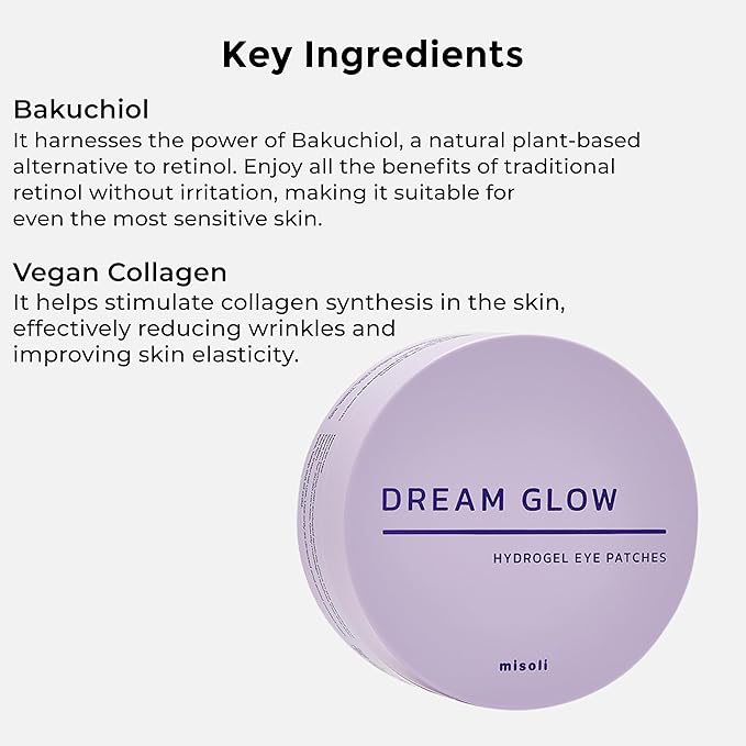 Dream Glow Under Eye Patches | Anti-Aging Eye Treatment Gel Masks With Vegan Collagen & Bakuchiol | Under Eye Masks For Dark Circles and Puffiness, Under Eye Bags, Wrinkle Care, Men and Women