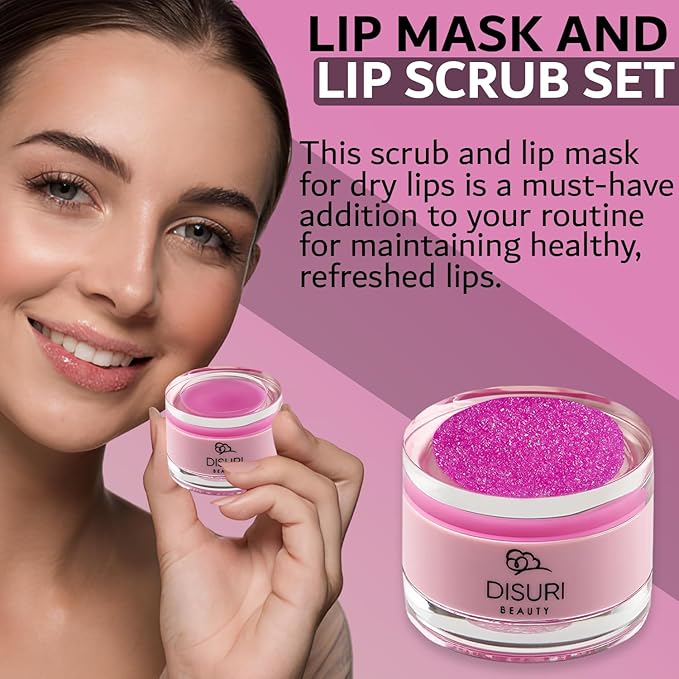 Lip Mask and Lip Scrub Set - Moisturizing Lip Scrub for Exfoliating and Smoothing Lips, Cruelty-free - Improves Texture, Hydrates, and Softens Chapped, Dark Lips Skin - (Grape)