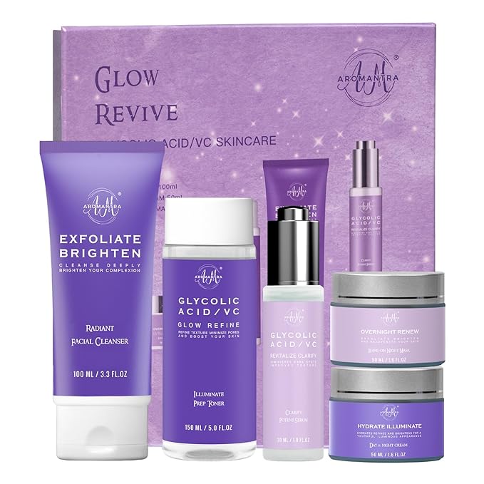 Daily Essential Skincare Set, Glycolic Acid+Vitamin C Facial Skin Care Sets & Kits, 5 In 1 Skin Care Gifts for Women w/Exfoliates Face Wash, Toner, Serum, Moisturizer, and Mask, Vegan & Cruelty-Free