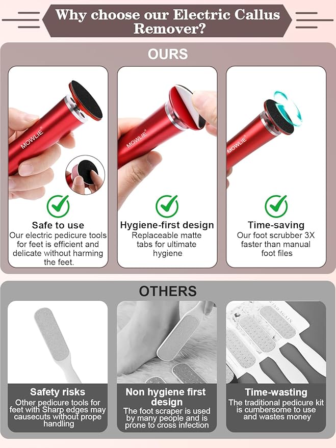 Electric Foot Callus Remover,Foot Scrubber & Callus Remover for Feet Foot Spa Pedicure Tool with 60 Grinding Discs Professional Electric Foot File Ideal for Nurses Teachers Workers