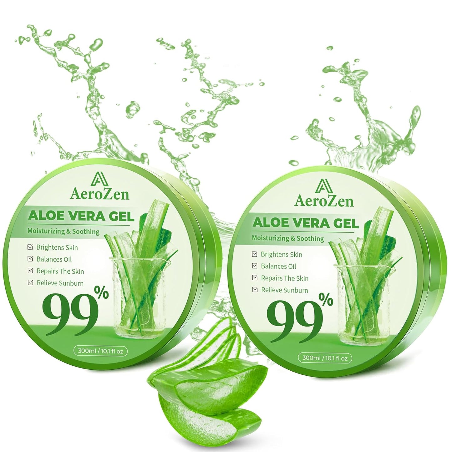 Aero Zen 99% Pure & Organic Aloe Vera Gel - 2-Pack (20.2oz) | Daily & Sun Care Hydration | Lightweight, Non-Greasy, Alcohol-Free for Face, Body, Hair | Vegan