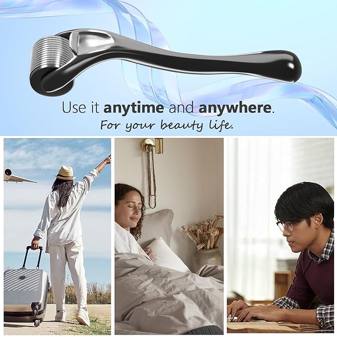 Beard Roller Microneedle Roller 540 Stainless Steel Micro Needling Roller Microneedling Roller for Hair Body Home Use (Black)