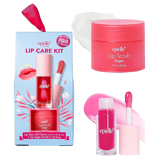 epielle Lip Care Kit | Lip Glow Oil Cherry (6mL) + Lip Sugar Scrub (20g) | Hydrate & Exfoliate for Soft, Smooth Lips | 2-Piece Set for Daily Lip Care, Easter Gifts