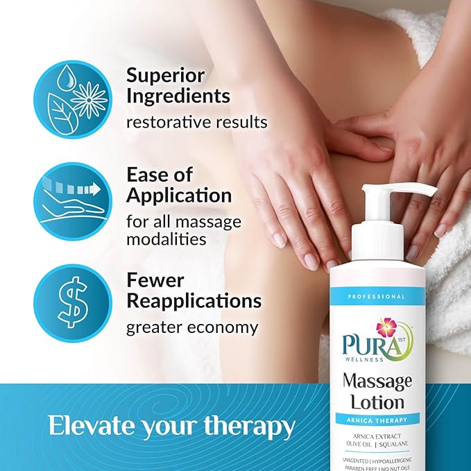 Arnica Massage Lotion, Hypoallergenic Formula, Massage Lotion for Muscle Relief, Unscented Deep Tissue Arnica Lotion, Physical Therapy Lotion, Massage Lotion for Massage Therapy, 8oz