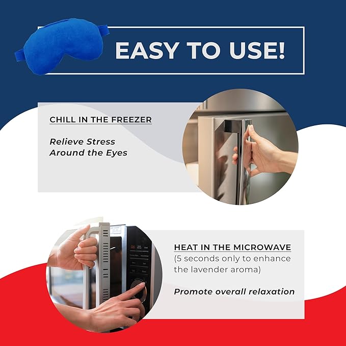 Lavender Eye Mask - Weighted Eye Mask for Relaxation and Yoga - Cold Therapy Eye Masks for Women, Men - 1 Eye Mask Blue