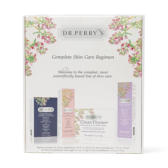 Dr. Perry's Complete Facial Skincare Regimen, 4 Pc. Kit - Vitamin C Night Serum, Facial Moisturizer, SPF Skin Protector, Facial Cleansing Bar