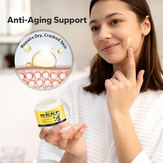 Beef Tallow Balm (2 Oz), Natural Tallow & Honey Blend, Nourishing Face & Body Moisturizer for Dry, Sensitive Skin, Hydrating Skin Balm