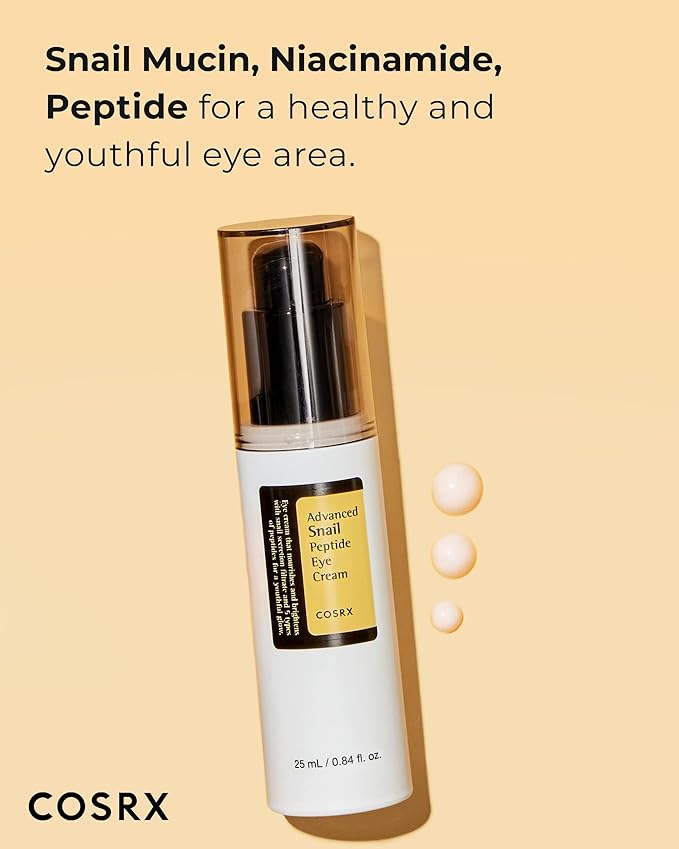 COSRX Snail Mucin Peptide Under Eye Cream, 0.84 fl oz, 73.7% Snail Mucin and Niacinamide, Eye Care, Eye Cream Anti Aging, Dark Circles, Korean Skin Care